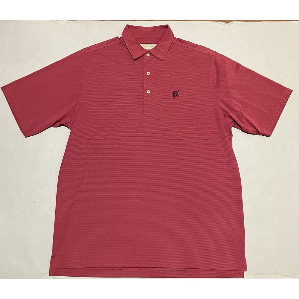 Donald Ross Mens Polo Shirt Size Large Pink Striped Golf Performance Logo Sports